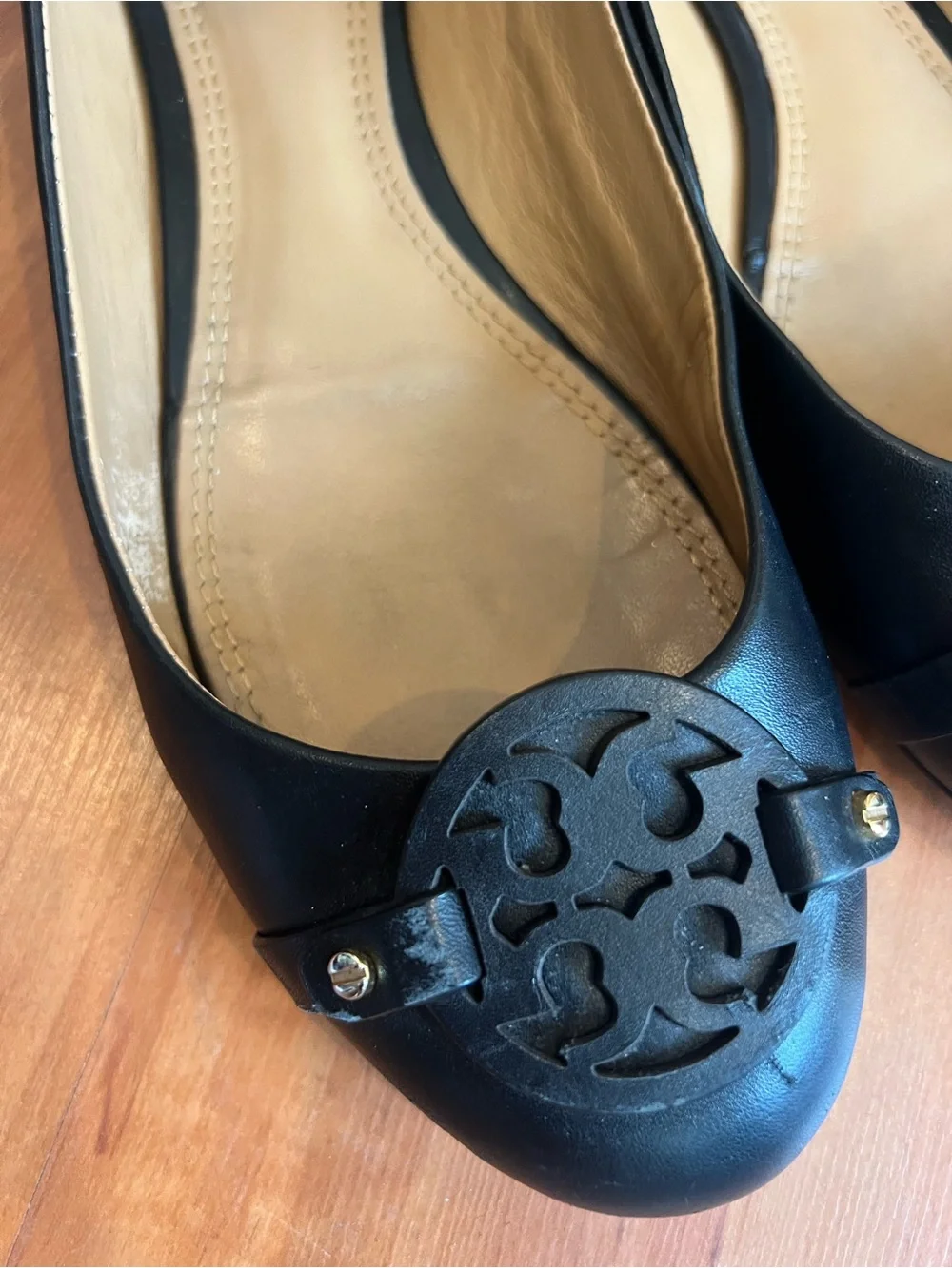 Tory Burch Mini Miller Black Leather Logo Ballet Flats Shoes Size 11